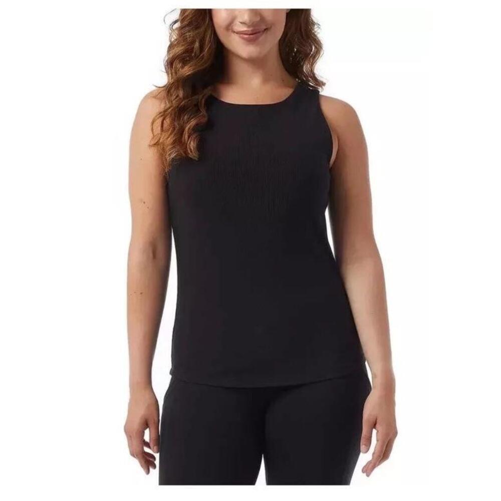 32 Degrees Ladies' Tank with Built in Bra Soft Textured, Black, Size Large AA9